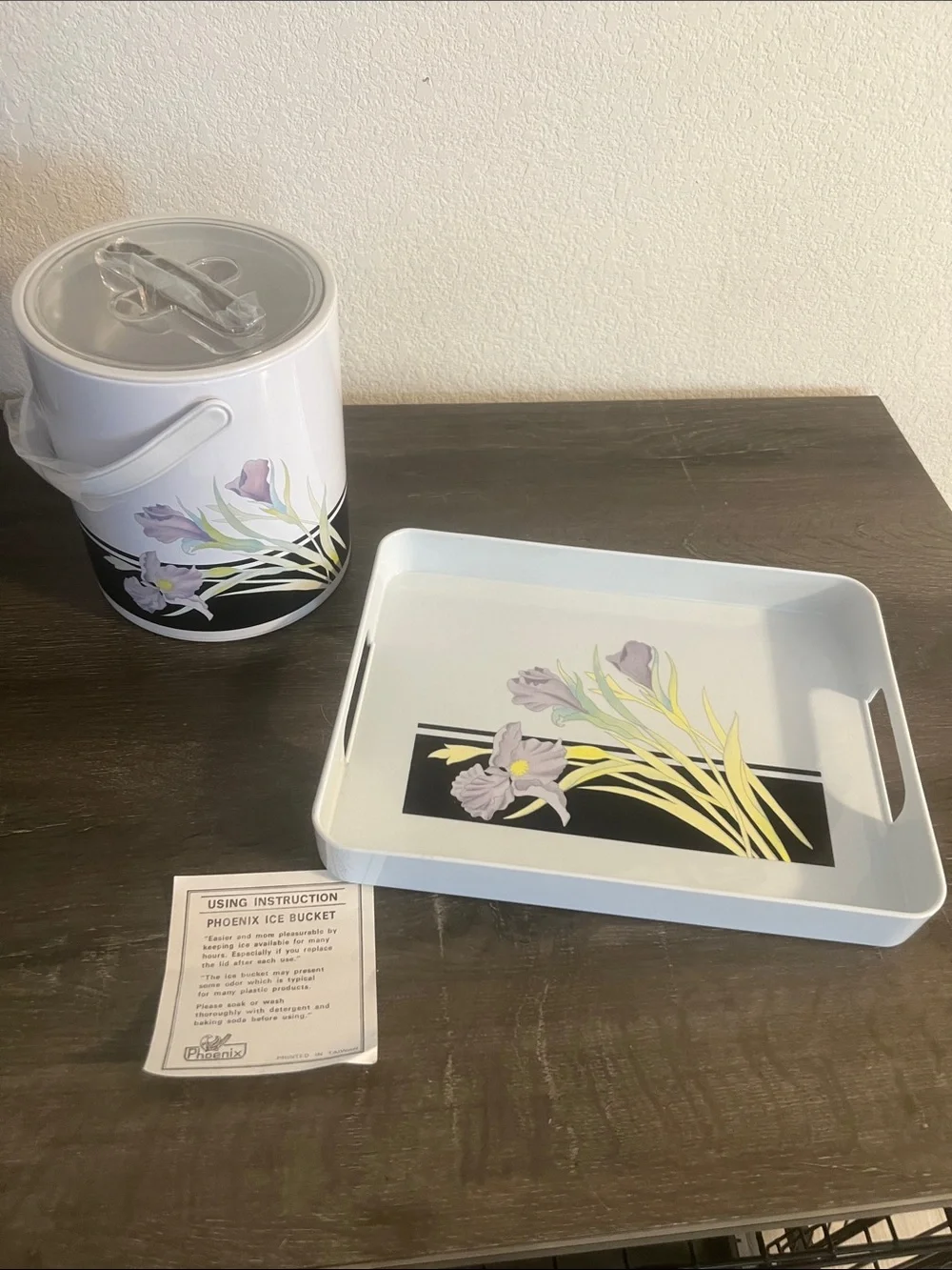 White Floral Ice Bucket and Serving Tray Set